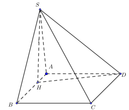 Hình chóp có đáy là hình vuông cạnh Hình chiếu của lên là trung điểm của Thể tích khối chóp là (ảnh 1)