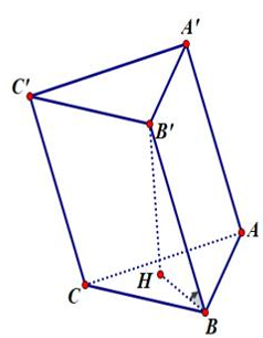 Cho hình lăng trụ có đáy là tam giác đều cạnh cạnh bên bằng và hợp với mặt đáy một góc Thể tích của khối lăng trụ tính theo bằng:Hướng dẫn gải: (ảnh 7)