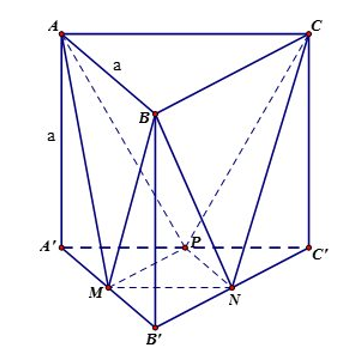Cho lăng trụ tam giác đều có tất cả các cạnh bằng Gọi và \(P\) lần lượt là trung điểm của và Tính thể tích của khối đa diện lồi \(ABC.MNP?\)Hướng dẫn gải: (ảnh 6)