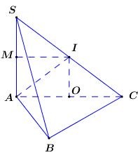  (VD): Cho hình chóp S.ABC, đáy là tam giác vuông tại B, cạnh bên SA vuông góc với mặt đáy. Biết SA = AB = BC và diện tích mặt cầu ngoại tiếp hình chóp bằng . Thể tích khối chóp là:  (ảnh 3)