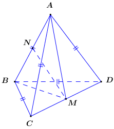 (VD): Cho tứ diện ABCD có ABC và ABD là các tam giác đều cạnh bằng a không đổi. Độ dài CD thay đổi. Tính giá trị lớn nhất đạt được của thể tích khối tứ diện ABCD.  (ảnh 4)
