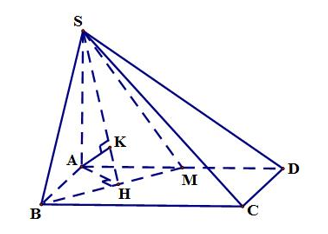 Cho hình chóp \(S.ABCD\) có \(SA = a,SA \bot \left( {ABCD} \right),\) đáy \(ABCD\) là hình vuông. Gọi \(M\) là trung điểm của \(AD,\) góc giữa \(\left( {SBM} \right)\) và mặt đáy bằng \({45^0 (ảnh 1)