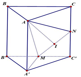 Cho hình lăng trụ đứng \(ABC.A'B'C'\) có \(AB = AC = a,\) góc \(BAC = {120^0},AA' = a.\) Gọi \(M,N\) lần lượt là trung điểm của \(B'C'\) và \(CC'.\) Số đo góc giữa mặt phẳng \(\left( {AMN} \r (ảnh 1)