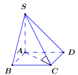  (TH): Cho hình chóp \[S.ABCD\] có đáy là hình vuông cạnh \[a\sqrt 3 \], \[SA \bot \left( {ABCD} \right)\] và \[SA = a\sqrt 2 \]. Tính góc giữa SC và \[\left( {ABCD} \right)\].  (ảnh 1)