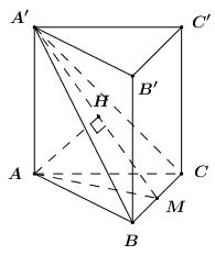  (VD): Cho khối lăng trụ tam giác đều \[ABC.A'B'C'\] có cạnh đáy là \[2a\] và khoảng cách từ điểm A đến mặt phẳng \[\left( {A'BC} \right)\] bằng a. Tính thể tích của khối lăng trụ \[ABC.A'B'C (ảnh 1)