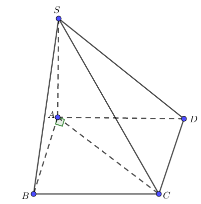 Cho hình chóp \[S.ABCD\] có \[SA \bot \left( {ABCD} \right)\], đáy \[ABCD\] là hình chữ nhật với\[AC = a\sqrt 3 \]và \[BC = a\]. Tính khoảng cách giữa \[SD\] và \[BC\].  (ảnh 1)