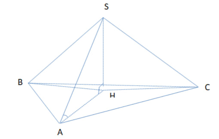 Cho hình chóp tam giác đều \(S.ABC\) có cạnh bên bằng \(2a,\) góc giữa cạnh bên và mặt đáy bằng \({60^0}.\) Tính thể tích của khối nón có đỉnh là \(S\) và đáy là đường tròn ngoại tiếp \(\Delt (ảnh 1)