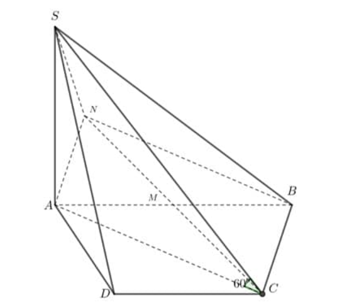 Cho hình chóp \(S.ABCD\) có đáy \(ABCD\) là hình thang vuông tại \(A\) và \(D\) với \(AD = DC = a,AB = 2a.\) Hai mặt phẳng \(\left( {SAB} \right)\) và \(\left( {SAD} \right)\)cùng vuông góc v (ảnh 1)