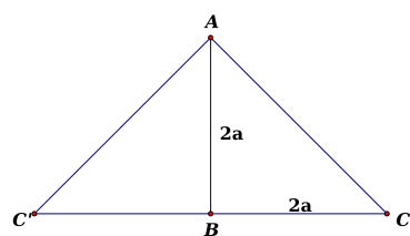 Trong không gian, cho tam giác ABC vuông cân tại B, AB = BC = 2a. Khi quay tam giác ABC (ảnh 1)