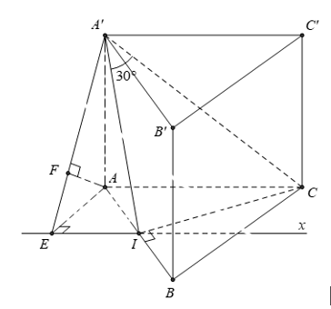 Cho hình lăng trụ đứng ABC.A'B'C' có đáy ABC là tam giác đều cạnh a. Góc giữa  (ảnh 1)