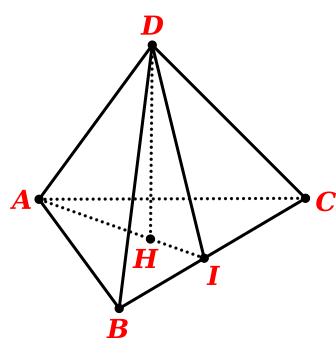 Cho tứ diện đều ABCD .Cosin của góc giữa hai mặt phẳng (ABC) và (DBC)  (ảnh 1)