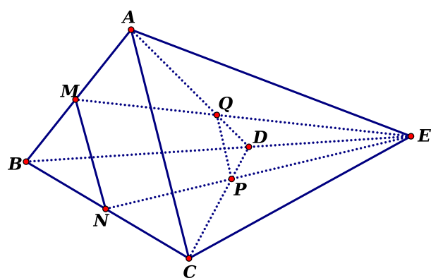 Cho tứ diện đều ABCDcó cạnh bằng a. Gọi M,N lần lượt là trung điểm của các cạnh  (ảnh 1)