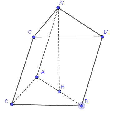  Cho khối lăng trụ ABC.A'B'C' đáy là tam giác vuông cân tại A. Hình chiếu của A' lên (ảnh 1)