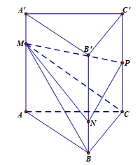  Cho hình lăng trụ ABC/A'B'C'. Gọi M, N, P lần lượt là các điểm thuộc các  (ảnh 1)