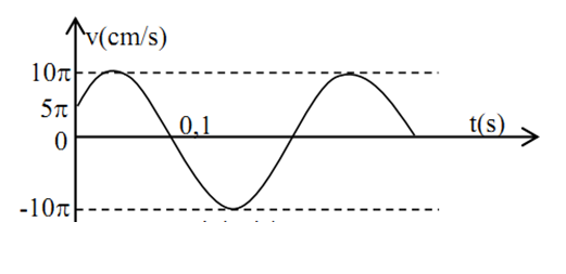  Vật dao động điều hòa có đồ thị vận tốc - thời gian như hình vẽ. Tần số góc và pha ban đầu của li độ của vật là: (ảnh 1)