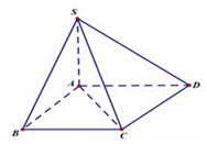 Cho hình chóp S.ABCD có đáy ABCD là hình vuông cạnh bằng 1. Cạnh bên SA vuông góc với mặt phẳng ABCD (ảnh 1)