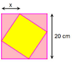  Một viên gạch hình vuông có cạnh thay đổi được đặt nội tiếp trong một hình vuông có cạnh bằng 20cm, tạo thành bốn tam giác xung quanh như hình vẽ.Tìm tập hợp các giá trị của x để diện tích v (ảnh 1)