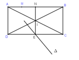 Trong mặt phẳng với hệ tọa độ Oxy,  cho hình chữ nhật ABCD  có điểm I(6;2) là giao điểm của 2  đường chéo AC  và BD.  Điểm M(1;5) thuộc đường thẳng AB  và trung điểm E  của cạnh CD  thuộc đườ (ảnh 1)