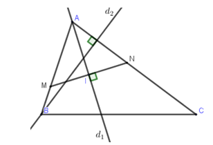  Trong mặt phẳng với hệ toạ độ Oxy,  cho tam giác ABC  có phương trình đường phân giác trong góc A  là d1:x+y+2=0,  phương trình đường cao vẽ từ B  là d2:2x−y+1=0,   cạnh AB  đi qua M(1;−1).  (ảnh 1)