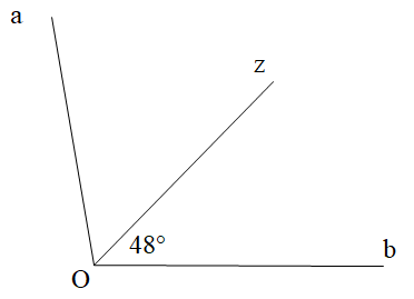  Tính số đo của góc aOb. Biết góc zOb = 48 độ, Oz là tia phân giác của góc aOb.  (ảnh 1)