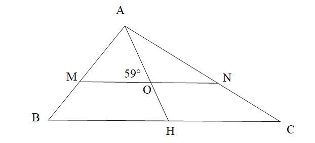  Cho hình vẽ bên dưới. Tính số đo góc OHC, biết MN // BC và góc AOM = 59 độ (ảnh 1)