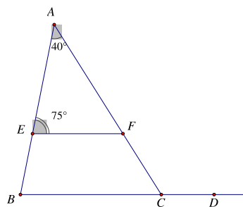 Cho hình vẽ dưới đây, biết \(FE{\rm{//}}BD\). Số đo góc FCD làA. 115°; (ảnh 1)