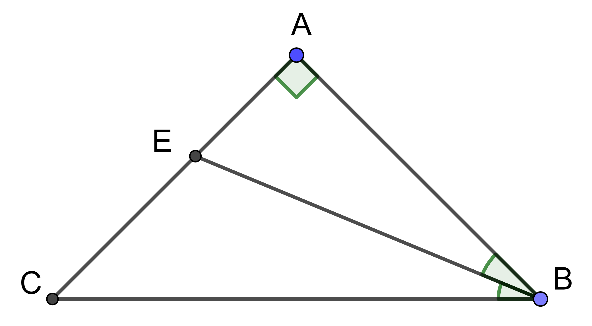 Cho Delta ABC vuông tại A. Tia phân giác của góc B cắt AC tại E. Hãy chọn đáp án đúng. (ảnh 1)