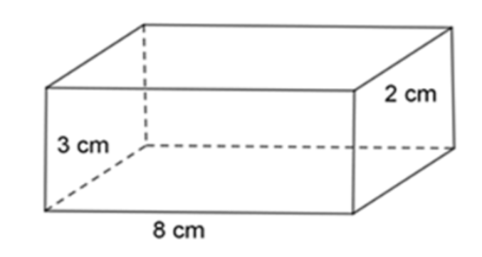 Một hình lăng trụ đứng có đáy là hình chữ nhật có các kích thước 3 cm, 8 cm. Chiều cao của hình lăng trụ đứng là (ảnh 1)