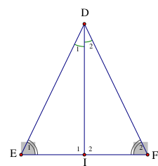 Cho Delta DEF có góc E = góc F. Tia phân giác của góc D cắt EF tại I. Ta có (ảnh 1)