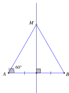Cho điểm M thuộc đường trung trực của đoạn thẳng AB sao cho góc MAB bằng 60°. Khẳng định đúng nhất là (ảnh 1)