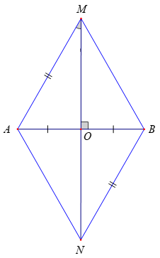 Cho M, N là hai điểm phân biệt nằm trên đường trung trực của cạnh AB sao cho AM = BN. O là giao điểm của MN và AB. Khẳng định sai là (ảnh 1)
