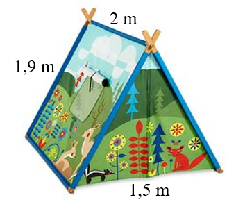 Cho túp lều có các kích thước như hình vẽ. Tính số vải cần để dựng được túp lều  (ảnh 1)
