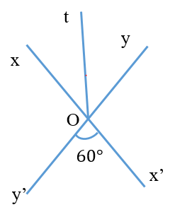  Tính góc xOt, biết góc xOy và góc x’Oy’ là hai góc đối đỉnh,  và tia Ot là tia phân giác (ảnh 1)