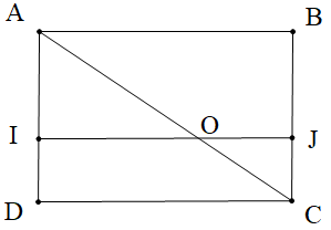  Cho hình chữ nhật ABCD như hình vẽ. Biết IJ // AB và góc JOC = 30 độ (ảnh 1)