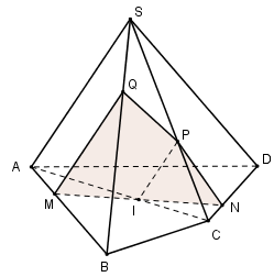Cho hình chóp S.ABCD . Gọi M,N là hai điểm lần lượt thuộc cạnh AB  và CD; (ảnh 1)