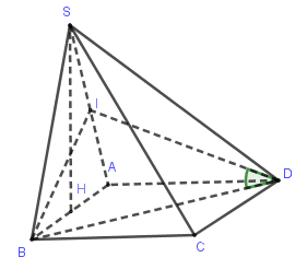 Cho hình chóp S.ABCD có đáy ABCD là hình vuông. Mặt bên SAB là tam giác đều có đường cao SH vuông góc với mp(ABCD). Gọi α là góc giữa BD và mp(SAD). Chọn khẳng định đúng trong các khẳng định  (ảnh 1)