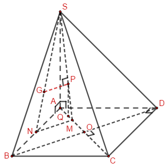 Cho hình chóp S.ABCD có đáy là hình vuông cạnh a, SA vuông góc với (ABCD) và SA=2a. Gọi G là trọng tâm tam giác SAB,  (ảnh 1)
