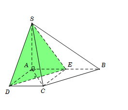Cho hình chóp S.ABCD có đáy ABCD là hình thang vuông tại A và D, AB=2a,AD=DC=a; cạnh bên SA=a và vuông góc với đáy. Mặt phẳng  (ảnh 1)