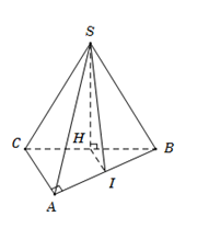 Cho tứ diện SABC có SBC và ABC nằm trong hai mặt phẳng vuông góc với nhau. Tam giác SBC đều, tam giác ABC vuông tại A. Gọi H,  I lần lượt là trung điểm của BC và AB. Khẳng định nào sau đây sa (ảnh 1)