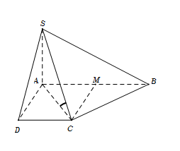 Cho hình chóp S.ABCD có đáy là hình thang vuông ABCD vuông tại A và D, AB=2a, AD=CD=a. Cạnh bên SA=a và vuông góc với mặt phẳng (ABCD). Gọi  (ảnh 1)