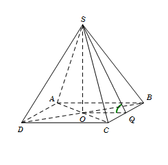 Cho hình chóp S.ABCD có đáy ABCD là hình vuông tâm O, cạnh a. Đường thẳng SO vuông góc với mặt phẳng đáy (ABCD) và  (ảnh 1)