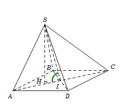 Cho hình chóp S.ABCD có đáy ABCD là hình thoi tâm I, cạnh a, góc  (ảnh 1)