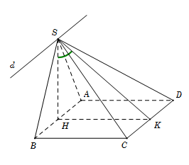 Trong không gian cho tam giác đều SAB và hình vuông ABCD cạnh a nằm trên hai mặt phẳng vuông góc. Gọi H, K lần lượt là trung điểm của AB, CD. Gọi  (ảnh 1)