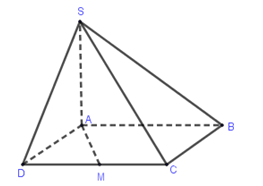 Cho hình chóp S.ABCD có đáy là hình vuông cạnh a. Đường thẳng SA vuông góc với mặt phẳng đáy. Gọi M là trung điểm của CD. Khoảng cách từ M đến SA nhận giá trị nào trong các giá trị sau? (ảnh 1)
