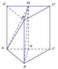 Cho hình lăng trụ tam giác đều ABC.A′B′C′ có độ dài cạnh đáy AB=8,, cạnh bên bằng (ảnh 2)