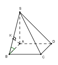 Cho hình chóp S.ABCD có đáy ABCD là hình vuông cạnh bằng a. Cạnh bên SA vuông góc với đáy, SB hợp với mặt đáy một góc  (ảnh 1)