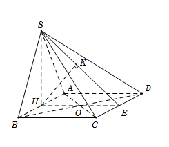 Cho hình chóp S.ABCD có đáy ABCD là hình vuông cạnh bằng 1. Tam giác SAB đều và nằm trong mặt phẳng vuông góc với đáy (ABCD). Tính khoảng cách d từ A đến (SCD).Gọi H là trung điểm AB, suy ra\ (ảnh 1)