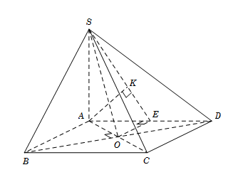 Cho hình chóp S.ABCD có đáy ABCD là hình vuông tâm O, cạnh a. Cạnh bên SA vuông góc với đáy, góc  (ảnh 1)