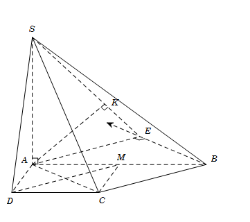 Cho hình chóp S.ABCD có đáy ABCD là hình thang vuông tại A và D với AB=2a,AD=DC=a. Hai mặt phẳng (SAB) và (SAD) cùng vuông góc với đáy. Góc giữa SC và mặt đáy bằng 60 độ. Tính khoảng cách d giữ (ảnh 1)