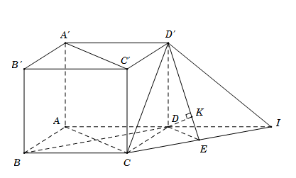 Cho hình hộp chữ nhật ABCD.A′B′C′D′ có đáy ABCD là hình vuông cạnh  (ảnh 1)
